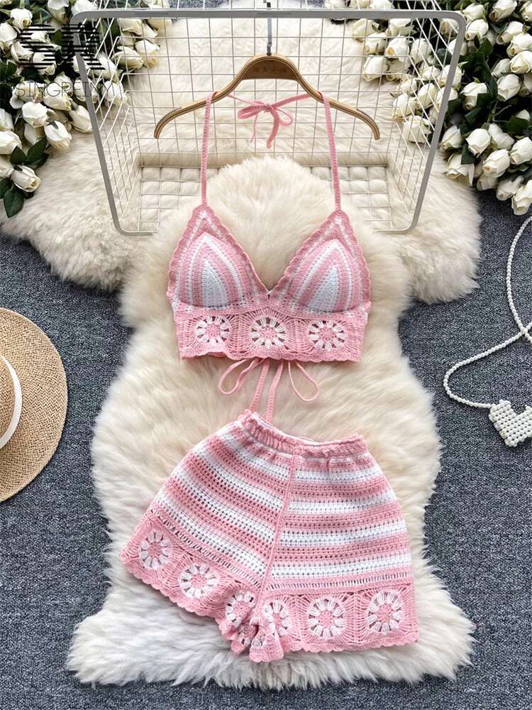 Beach Vacation Knit 2pcs Suits - Cami Top Lace reseña y precio