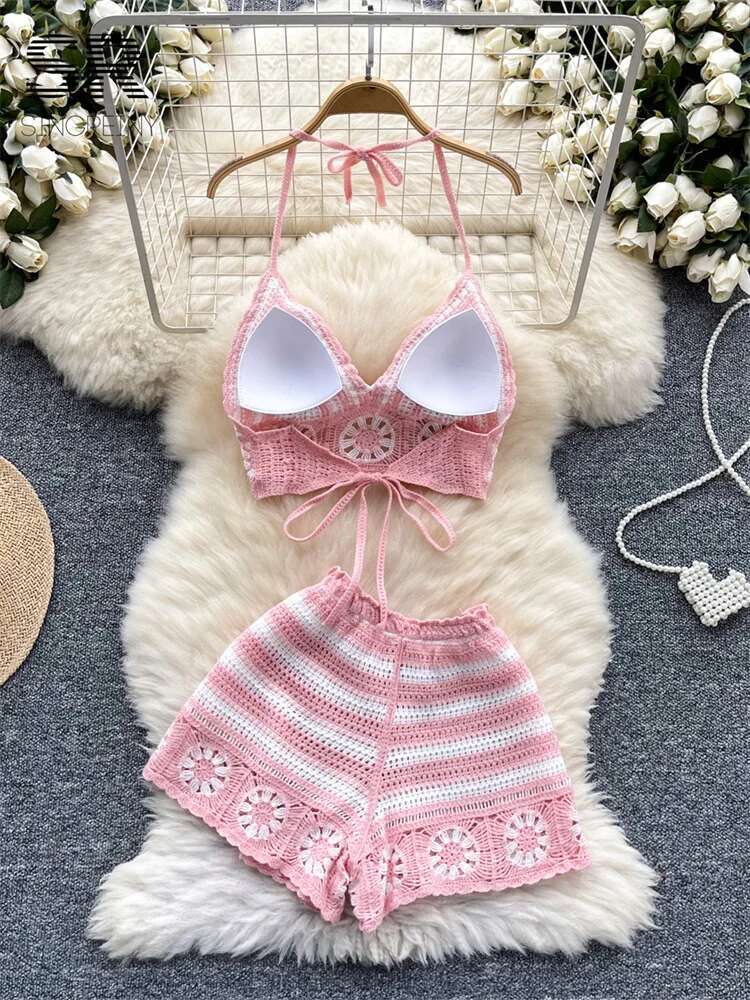 Beach Vacation Knit 2pcs Suits - Cami Top Lace reseña y precio