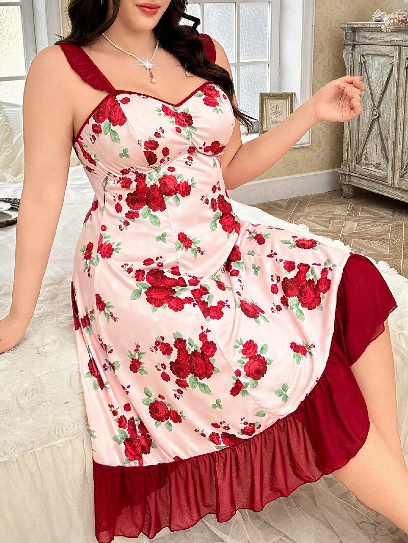 Plus Size Women's Floral Print - Cami Top Lace reseña y precio