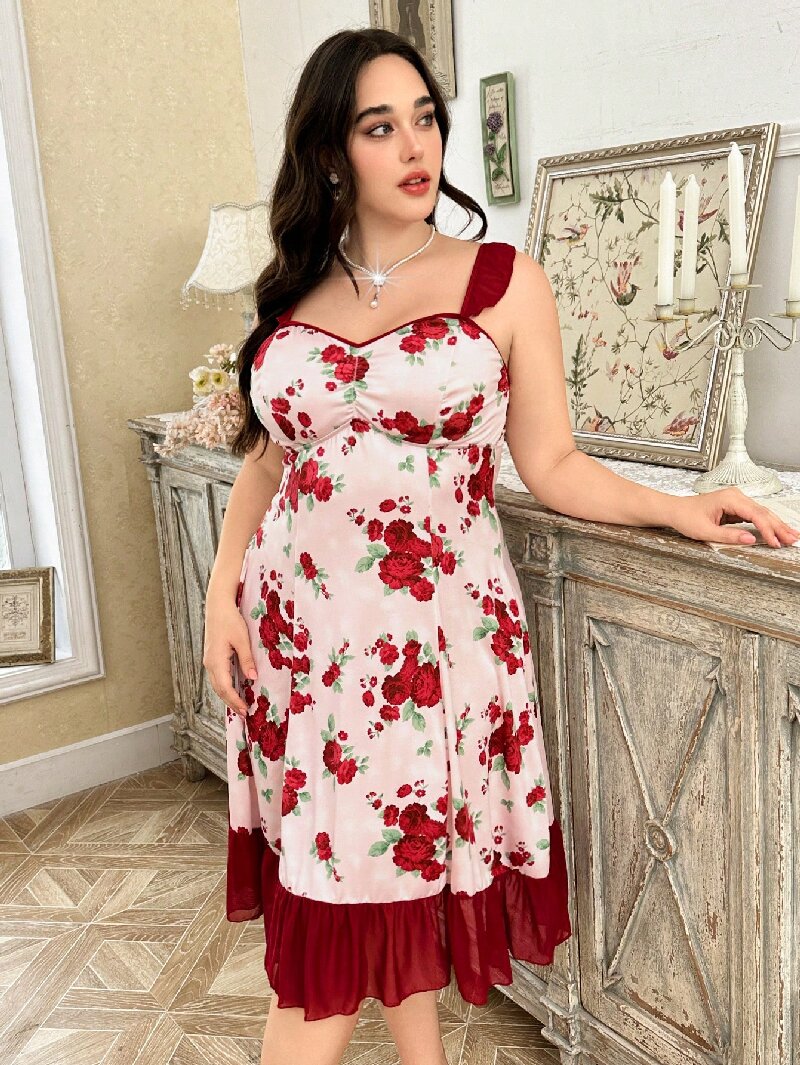 Plus Size Women's Floral Print - Cami Top Lace reseña y precio