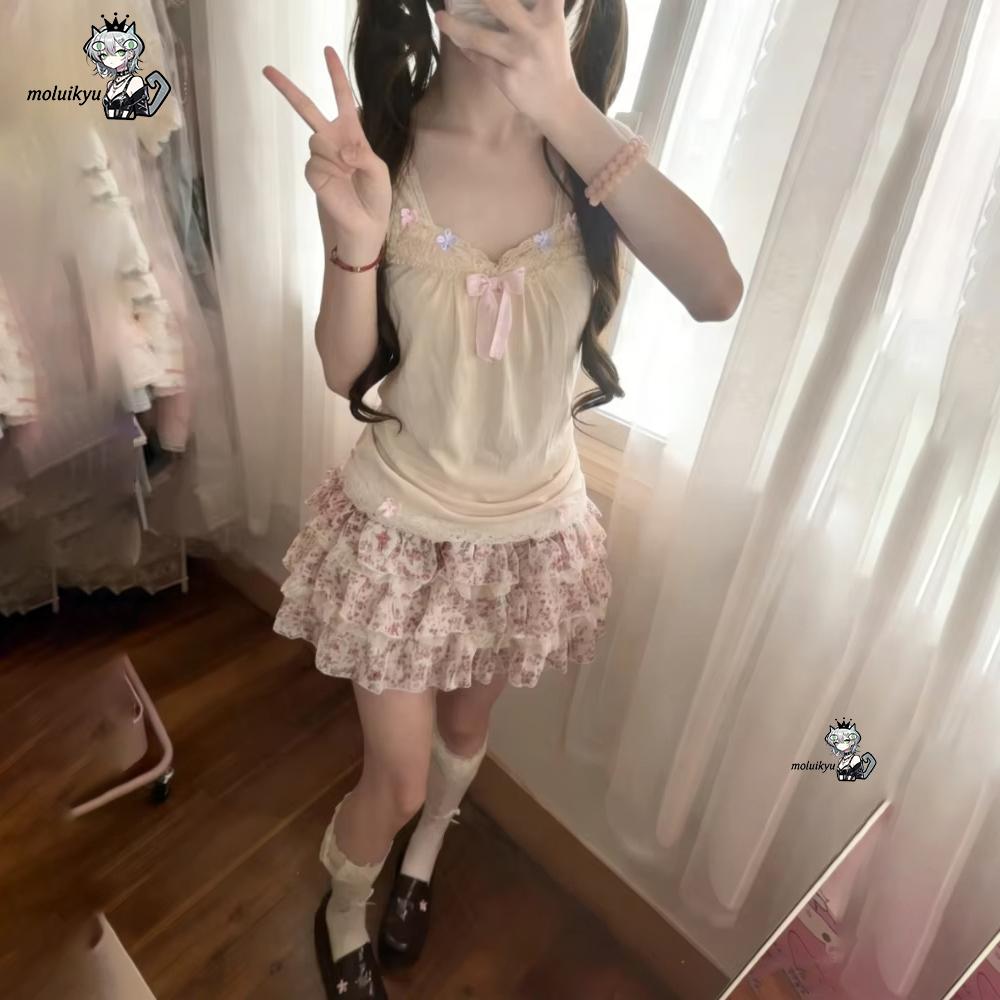 Women Y2K 2Pcs Outfit Set Lace - Cami Top Lace reseña y precio