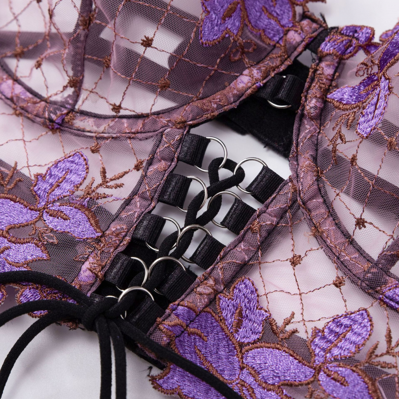 Bikini Thin Embroidered Bra Se - Garter Belt Set reseña y precio