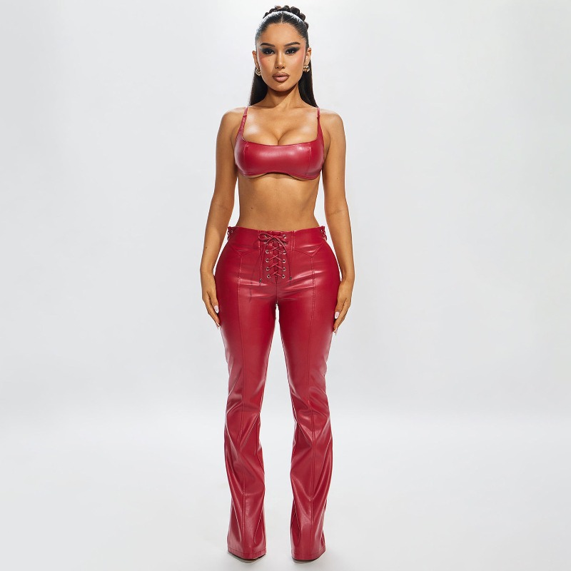 Women Fashion PU Leather 2 Pie - Cami Top Lace reseña y precio