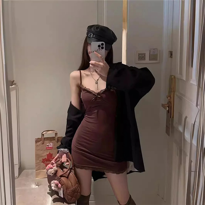 Hot Girl Lace Suspender Dress  - Slip Dress Satin reseña y precio