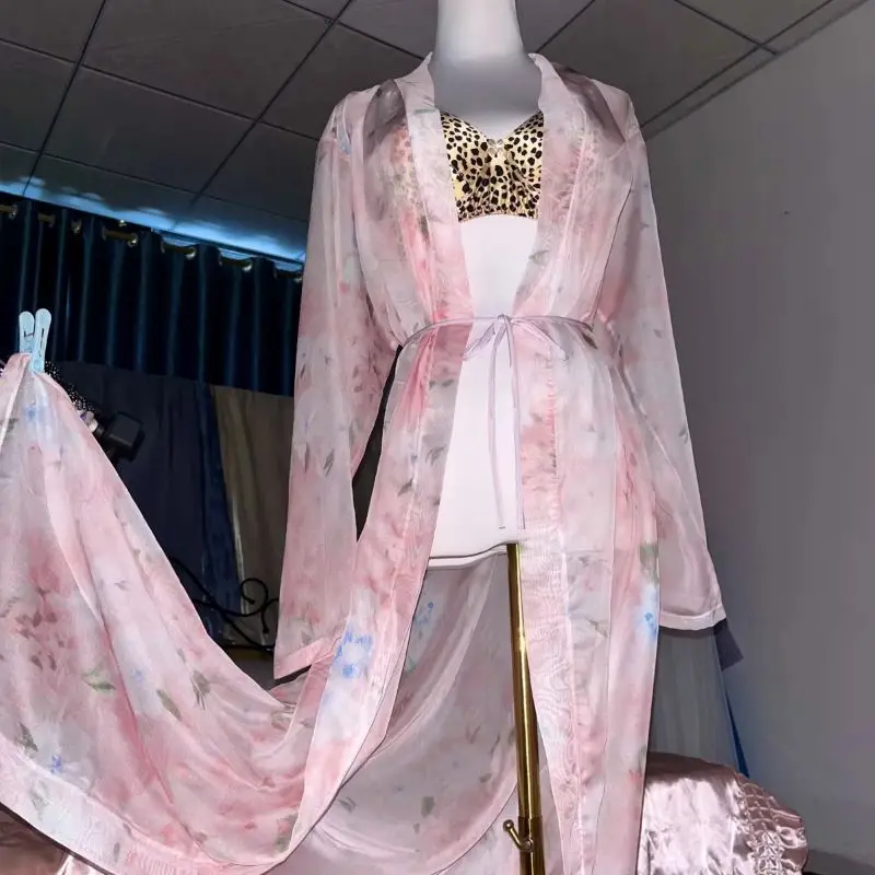 Pink Silk Printed See Through  - Robe Silk Women reseña y precio