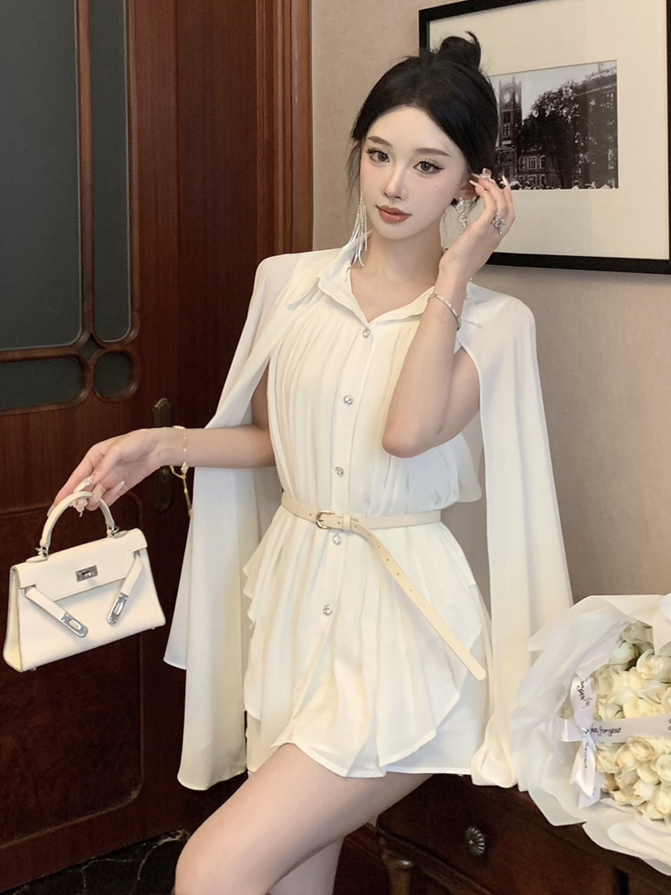 Elegant White Shawl Collar Ple - Corset Waist Cinch reseña y precio
