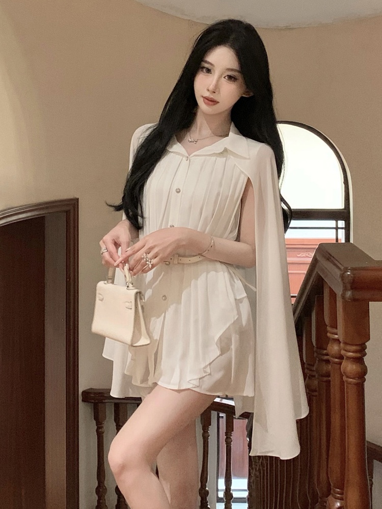 Elegant White Shawl Collar Ple - Corset Waist Cinch reseña y precio