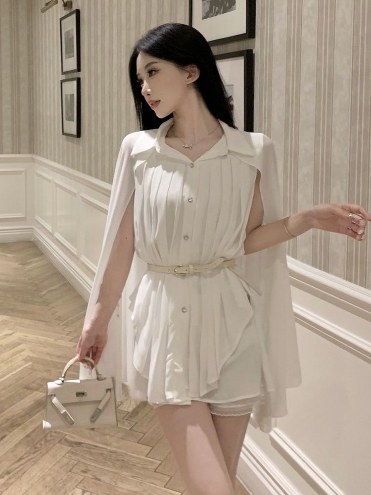 Elegant White Shawl Collar Ple - Corset Waist Cinch reseña y precio