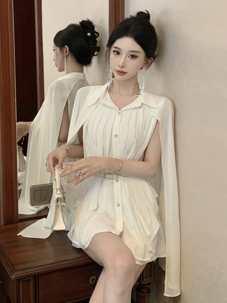 Elegant White Shawl Collar Ple - Corset Waist Cinch reseña y precio